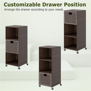 Mix Brown PE Rattan <b>Outdoor</b> Storage <b>Cabinet</b> with 3 Removable Drawers and Lockable Wheels Brand New - Product Image 4