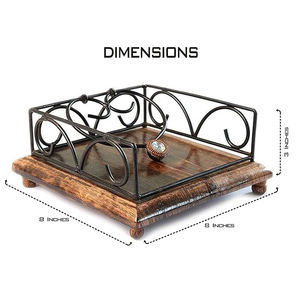 Prix raisonnable fil métallique noir enduit Base en bois porte-serviettes porte-mouchoirs porte-papier taille personnalisée maison table décorer - Product Image 4