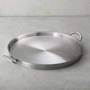 Bandeja de servicio pulida de plata de acero inoxidable puro con mango dorado, accesorio de mesa de Ramadán de Navidad de la mejor calidad - Product Image 5