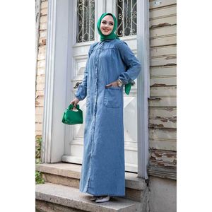 Vestido de mezclilla con botones en la parte delantera Nieve ligera Estilo elegante simple-Casual Formal Sexy-Manga corta Técnica lavada Silueta recta - Product Image 4