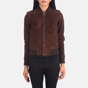 เสื้อแจ็คเก็ตบอมเบอร์ผู้หญิงสีน้ำตาลหนังกลับ Bliss Brown - Product Image 4
