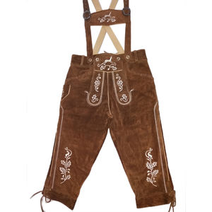 Haute qualité hommes à la mode en relief taille moyenne Lederhosen Anti-rides lavage foncé attrayant en gros personnalisé genou longueur tissu - Product Image 4