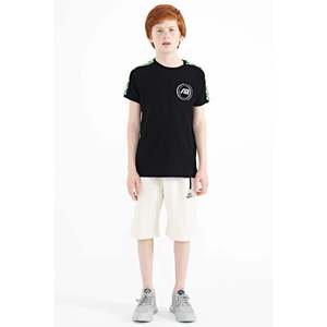 T-shirt imprimé à col rond pour garçons Tommylife, coupe classique, haut à manches courtes en coton noir pour enfants, modèle 11121 - Product Image 2