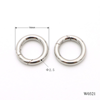 Mousqueton rond en acier inoxydable de 2,5 mm d'épaisseur, petit clip à ressort de 14 mm pour bijoux, collier de chien, porte-clés