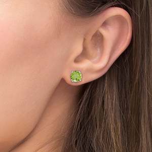14K White Gold Round <b>Peridot</b> Stud <b>Earrings</b> with 0.60ct Diamond Rose Gold Plated Trendy Geometric Design for Wedding Engagement - Product Image 3