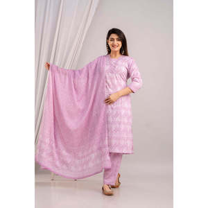 Conjunto de Anarkali Choli con estampado Paisley color lavanda para mujer india, con dupatta y pantalones - Product Image 3
