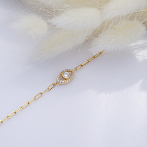 Eye Shape Clear Zircon Stone Paperclip <b>Chain</b> Design Wholesale Turkish Handmade 925 Sterling Silver Charm Bracelet Jewelry - Product Image 4