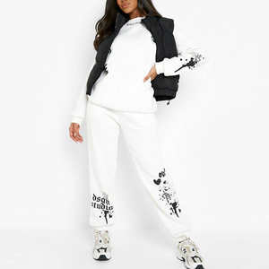 Chándal de gran tamaño lavado con ácido de algodón para mujer OEM chándal apilado con patrón sólido más vendido con cierre de cordón precio bajo - Product Image 4