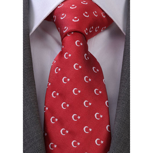 <b>Red</b> White Crescent Star Turkish Flag Tie Pocket Square <b>Cufflink</b> Set in a Gift Box Made of PU Leather for Groom Wear - Product Image 4