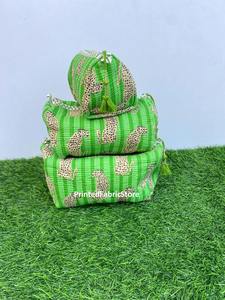 Indian Handmade Vintage Cotton Eco-Friendly <b>Large</b> 3-Piece Makeup <b>Bag</b> Set Zipper Closure Water Resistant Travel Cosmetic Case - Product Image 3
