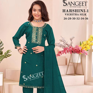 Vichitra Poliéster Vintage Readymade Salwar Kameez para niños Ropa de fiesta de boda india y pakistaní Baby Girls Diwali Celebraciones - Product Image 5