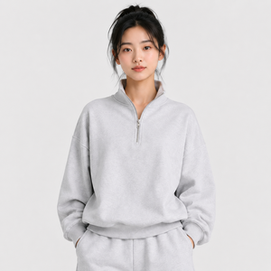 Womens Half Zip Pullover Sweatshirt <b>Mock</b> <b>Neck</b> Long Sleeve Fleece Loungewear <b>Top</b> - Product Image 5