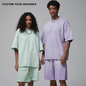 Summer Oversize Acid Wash Short Sleeve T-Shirt Shorts Two Piece Set Unisex Loose summer set For Men - Product Image 5