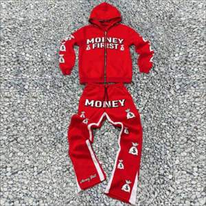 Ensemble de jogging délavé à l'acide au design personnalisé pour hommes Survêtement à capuche solide et élégant Pantalon de survêtement évasé à jambe droite lourde Survêtement - Product Image 1