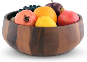 Tazón para servir de madera de acacia Arthur Court para frutas o ensaladas, estilo moderno de forma redonda, tazón individual de madera alto de gran diámetro - Product Image 5