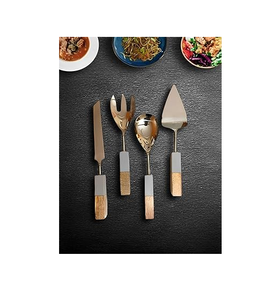 Servidor de pasteles de acero inoxidable con madera y mármol, artículos de vajilla más vendidos, diseño superior, fabricantes de La India - Product Image 1