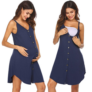 Abiti Estivi in Denim con Allacciatura al Collo per Donne in Gravidanza e Allattamento, Comodi Pigiami <span class=keywords><strong>Premaman</strong></span> con Scollo a V - Product Image 4