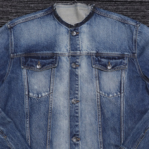 Chaqueta vaquera personalizada para hombre, vintage, con orillo borde y, con capucha, lavada, formal, holgada, con cuello levantado, bolsillos delanteros con logotipo - Product Image 3