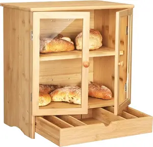 Venda quente Cozinha Counter Extra Grande Caixa De Armazenamento De Pão De Bambu com gaveta Pull-out Atraente feita por no Vietname