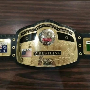 เข็มขัดแชมป์ชุบทองน้ำหนักเบาปรับแต่งได้สายหนังสีดำเข็มขัดมวยปล้ำใช้ได้ทุกเพศดีไซน์ธงประเทศ - Product Image 1