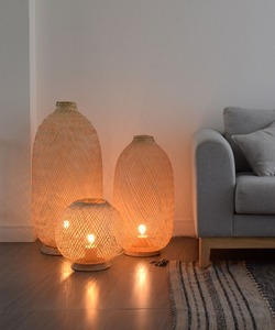 Freestanding <b>Bamboo</b> <b>Floor</b> Lamp Handmade Wooden Light Fishing Trap Basket Natural Woven Boho Rustic - Product Image 3