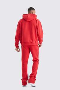 Ensemble de survêtement unisexe en coton 100% imprimé sur mesure, pantalon de survêtement évasé et sweat à capuche zippé, avec ourlet évasé, en rouge - Product Image 3