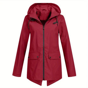 Veste coupe-vent d'hiver pour femmes à capuche zippée coquille extérieure douce résistant à la pluie manteau de randonnée motif solide teint uni - Product Image 1