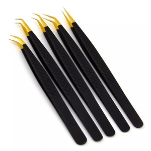 Pincettes d'extension de cils de qualité professionnelle, or noir, 45 degrés courbés, pointes fines, 9mm, outil d'isolation de ramassage de ventilateur - Product Image 4