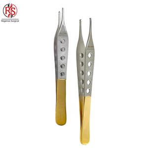 Nouvelles pinces à tissus ADSON de qualité supérieure, marron, 4,75 po, 9x9 dents, pointe fenêtrée, manche doré, pour chirurgie générale, usage manuel médical - Product Image 1