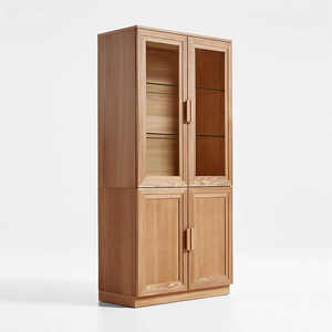 Armoire de rangement en bois de teck naturel Calypso avec portes en verre et en bois Étagères de rangement inférieures avec une finition naturelle. - Product Image 3