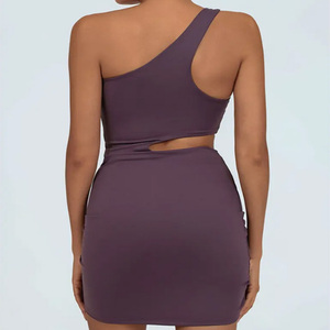 กระโปรงเทนนิสโยคะฟิตเนสปิดเอวยางยืดเปิดไหล่เดียวสำหรับผู้หญิงกระโปรงเทนนิสฟิตเนสโยคะฟิตเนส - Product Image 5