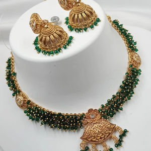 Indian Traditional Ethnic Gold Plated Copper Bridal Wedding Jewelry <b>Set</b> for Women <b>Earrings</b> <b>and</b> <b>Necklace</b> <b>Set</b> Party Occasion - Product Image 1