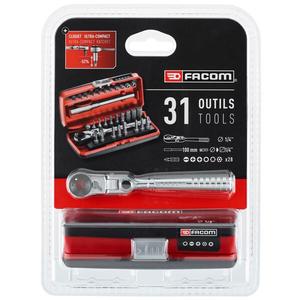 Juego de Puntas Facom de 1/4'' con Trinquete Flexible Compacto (31 Piezas) para Uso con Vasos - Product Image 1
