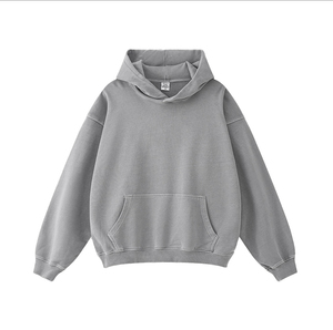 เสื้อฮู้ด410กรัมแบบไม่มีซิป, ผ้าฝ้าย F100 % เสื้อฮู้ดแบบสวมหัวมีกระเป๋าสีทึบโอเวอร์ไซส์ทอยาวปกติ - Product Image 5