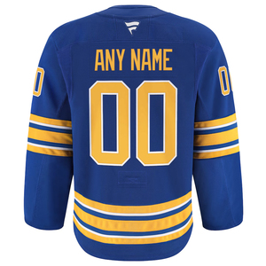 Camiseta de hockey personalizada azul y dorada para hombre, ropa deportiva de retazos de manga larga, ropa informal ligera, Top - Product Image 3