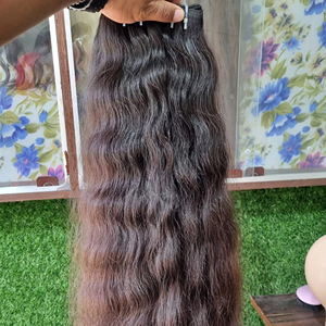 Trame de cheveux vierges naturels indiens bruts, cheveux ondulés soyeux doux, donneur unique, extensions de cheveux ondulés indiens noirs - Product Image 1