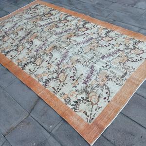 5.8x9.8 ft Vintage Rug, <b>Brown</b> Camouflage Turkish <b>Wool</b> Rug - Product Image 2