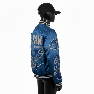 Chaquetas de Satén Premium para Mujer, Tela Lisa y Brillante, Diseño de Paneles Múltiples en Azul, con Logotipo Personalizado Bordado y Parches - Product Image 5