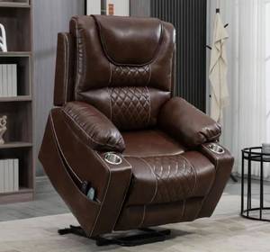 Sillón Reclinable Moderno de Mediados de Siglo, con Masaje, Calor, 3 Posiciones, Portavasos, Puertos USB, Cuero, Marco de Aluminio, Control Remoto 7040 - Product Image 6