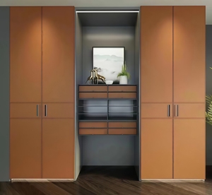 Armoire de chambre sur mesure moderne de haute qualité en cuir microfibre avec portes et placard en cuir - Product Image 1