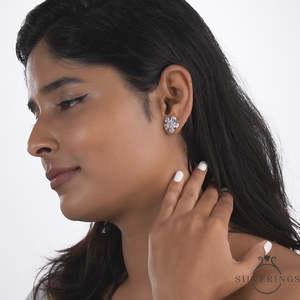 NOVAMART Fine Silverings 925 <b>Sterling</b> <b>Silver</b> Women's Trendy Earrings Pretty <b>Stud</b> and Drop with Diamond Floral Pattern Rose Gold - Product Image 1