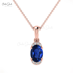Bijoux personnalisés du fournisseur Pendentif en or pur 14 carats avec diamant pour mariage Collier avec pendentif demi-halo en saphir bleu authentique Vente en gros - Product Image 3