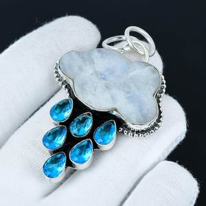 Colgante de Piedra Lunar Nube en Plata de Ley 925, Joyería Artesanal Estilo Boho con Piedras Preciosas para Niños y Mujeres - Product Image 2