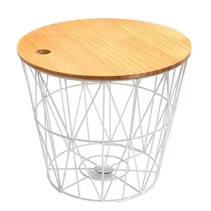 Luxury Furniture wooden Top Coffee Table Section Round Tea Table with Stainless Steel Frame