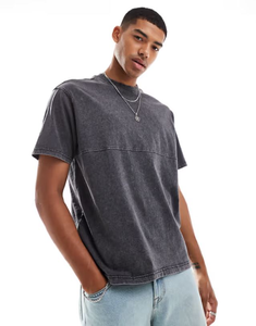 2025 Vintage camiseta de gran tamaño para hombre 100% algodón teñido lavado ácido personalizado gota hombro gráfico impreso suelto ajuste ácido lavado - Product Image 1