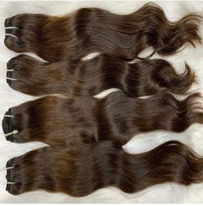 Cheveux humains Remy 100% naturels, ondulés, couleur brune, super double tirage, longueur maximale, cuticules alignées, teinture plus foncée possible - Product Image 3