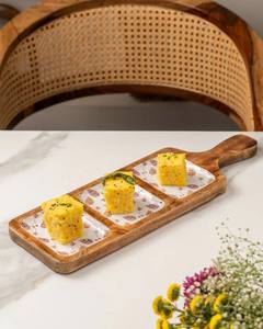 Elegante plato de madera para servir estilo Khaat, bandeja de aperitivo de madera Premium, diseño Khaat, plato de madera hecho a mano para aperitivos, mango - Product Image 3