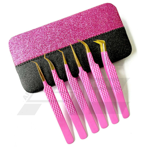 Ensemble professionnel de 6 pinces à épiler pour extensions de cils en or rose 2026, pinces pour cils volumineux, ensemble professionnel - Product Image 1