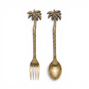 Juego de Cuchara y Tenedor de Latón Palm - Vajilla Elegante para Comer - Product Image 1