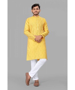 สีเขียว punjabi thobekurta สำหรับผู้ชายในงานแต่งงานผ้าสไตล์ pathani สั้นๆและคอปกกระดุมโซ่